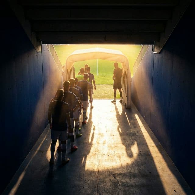 Players walking out of the stadium tunnel